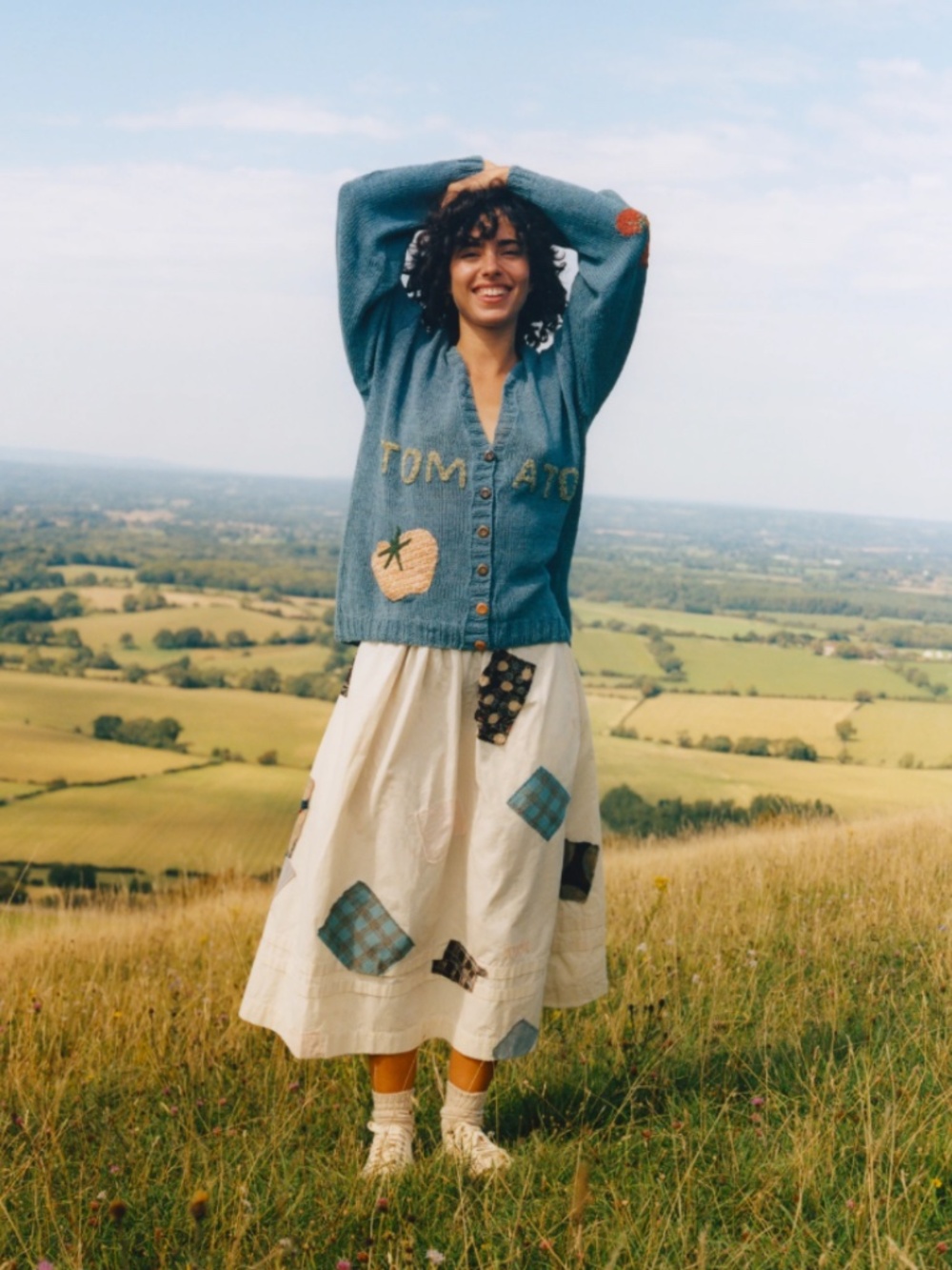 Story mfg. Mon Dress in Ecru Scatter Patch